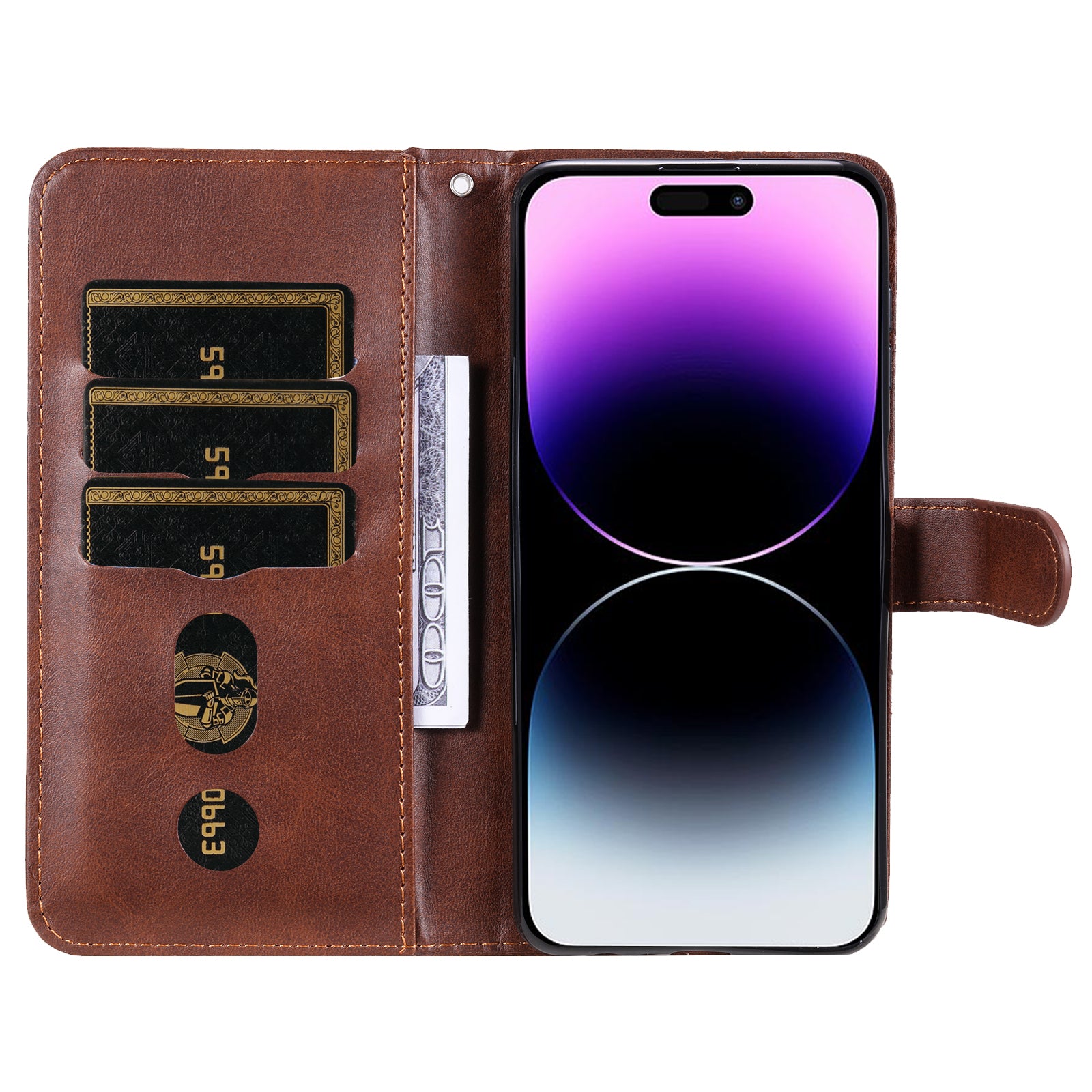 Uniqkart for iPhone 15 Pro Max Anti-Scratch Calf Texture Phone Case Zipper Pocket Wallet Foldable Stand Cover - Brown Uniqkart for iPhone 15 Pro Max Anti-Scratch Calf Texture Phone Case Zipper Pocket Wallet Foldable Stand Cover - Brown